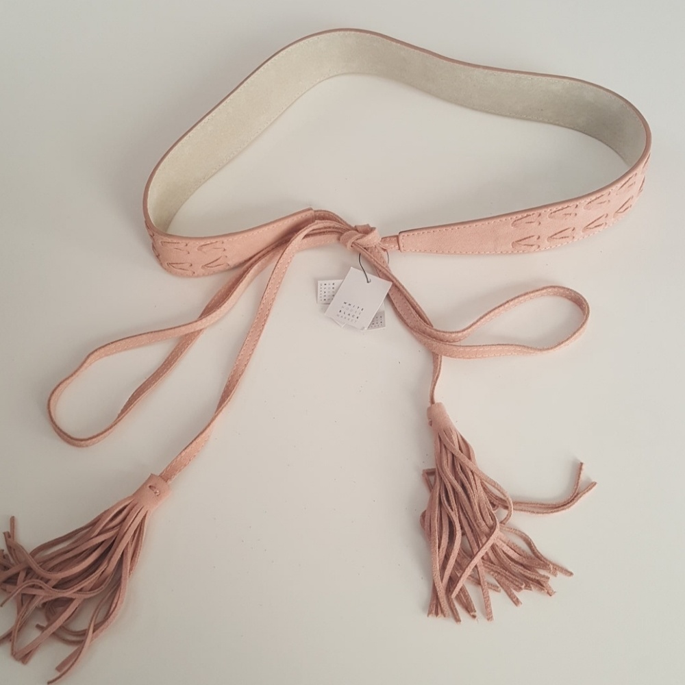 White House Black Market Pink Suede Tassel Belt